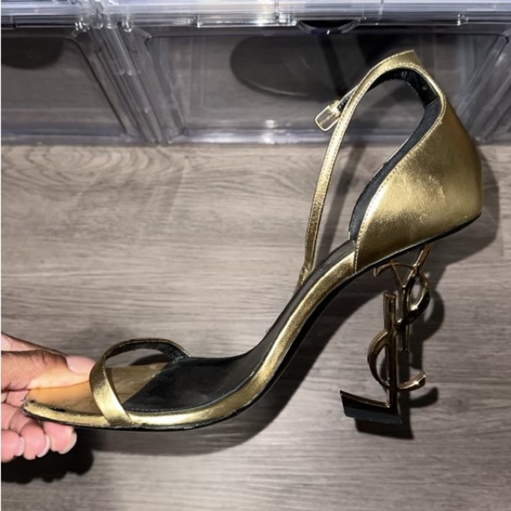 SAINT LAURENT 
Metallic Lambskin Opyum 110 Sandals 38.5 - Picture 7 of 8
